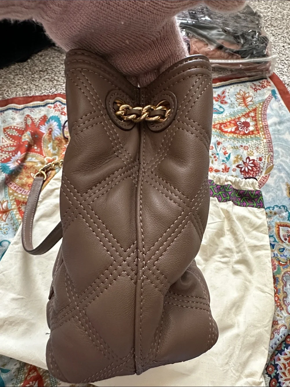 Tory Burch Fleming soft Quilted Leather Shoulder Tote in Brown